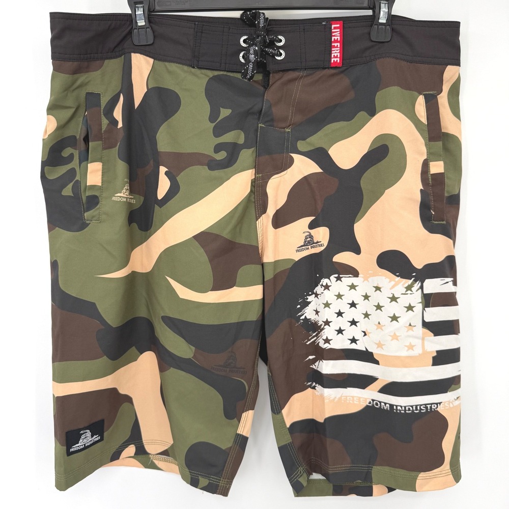 Freedom Industries Lot 2 Board Shorts Mens 36 Camo Red Black Patriotic Gadsden